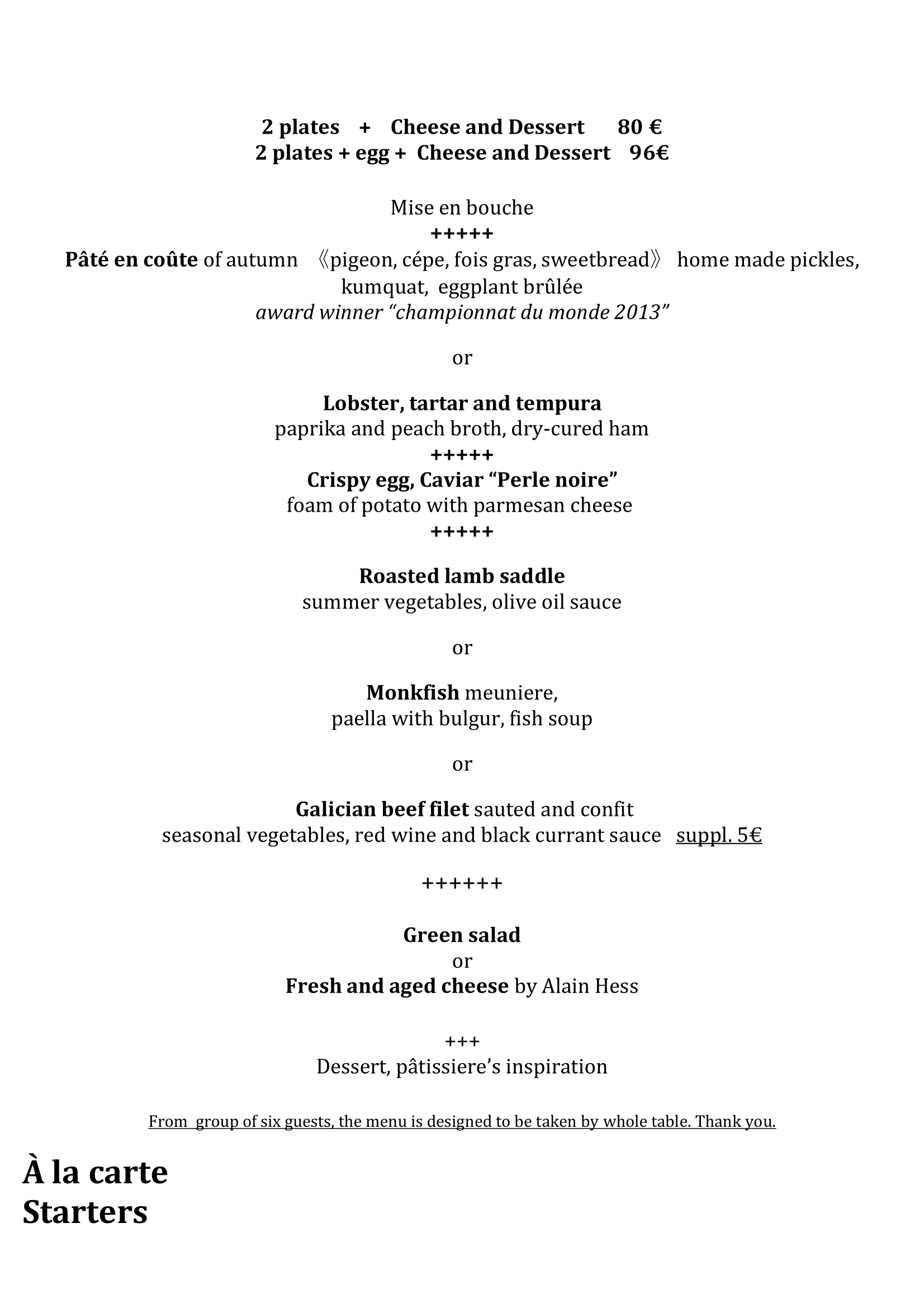 Menu & Carte (English) Restaurant le Benaton