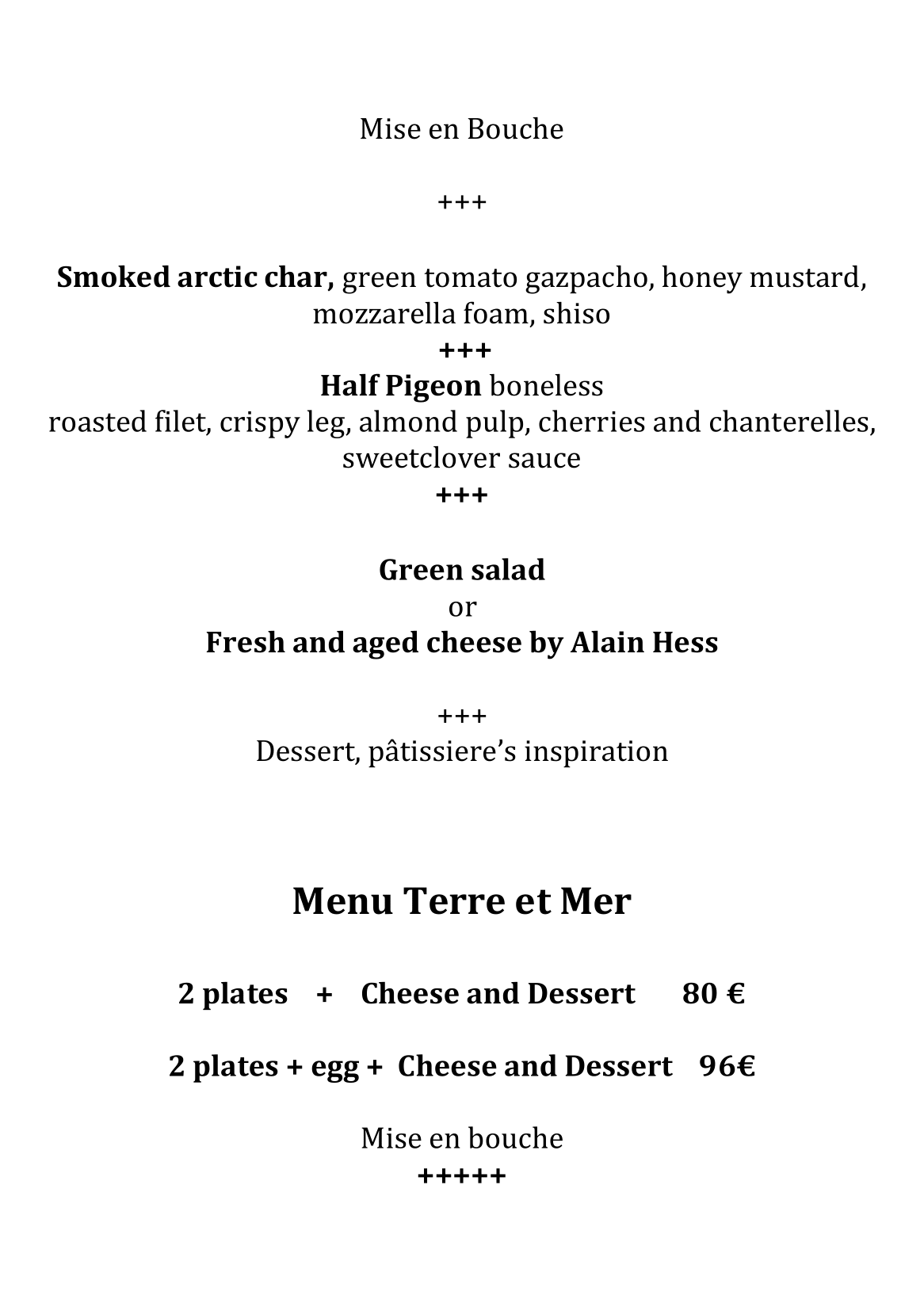 Menu & Carte (English) Restaurant le Benaton