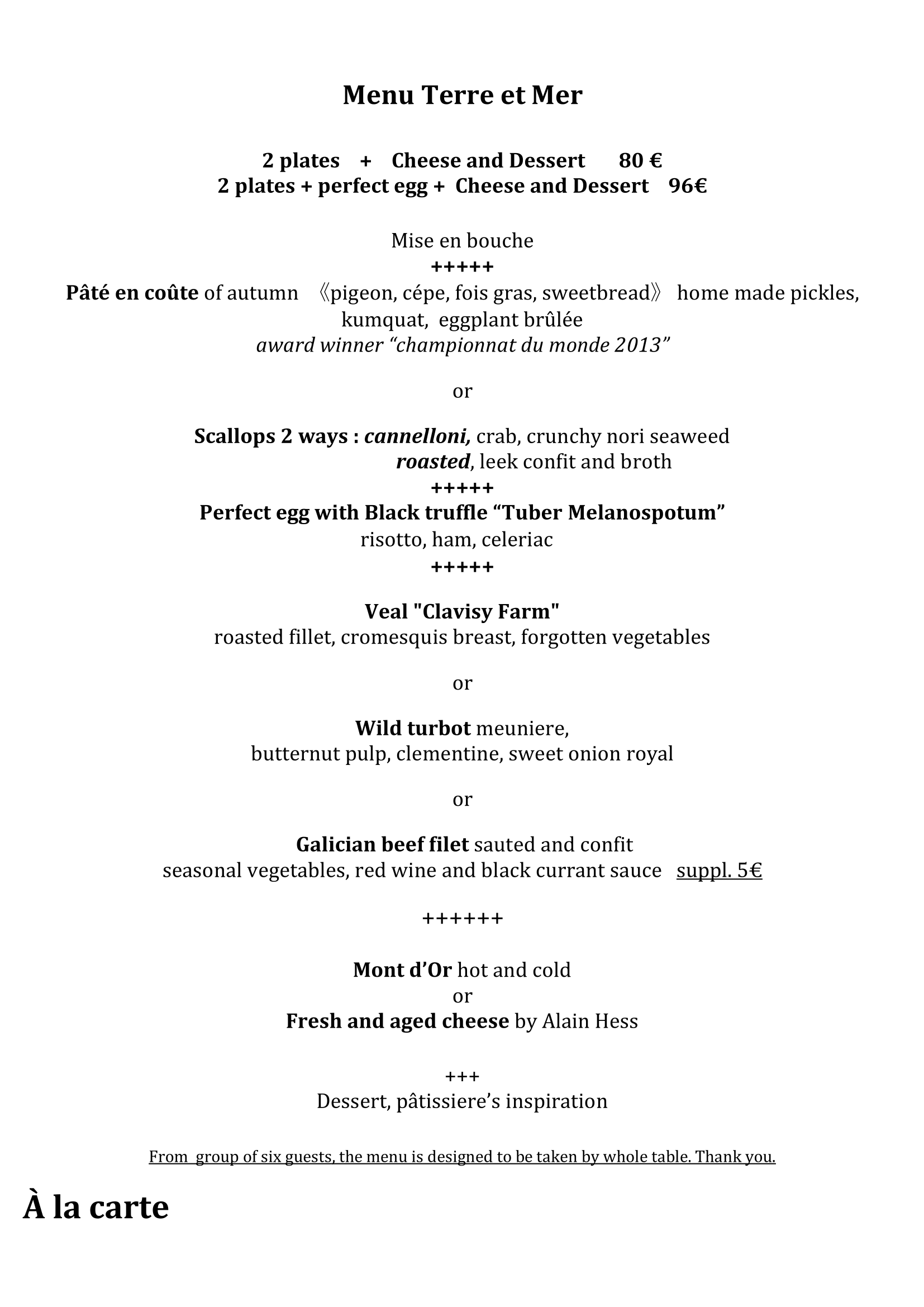 Menu & Carte (English) Restaurant le Benaton