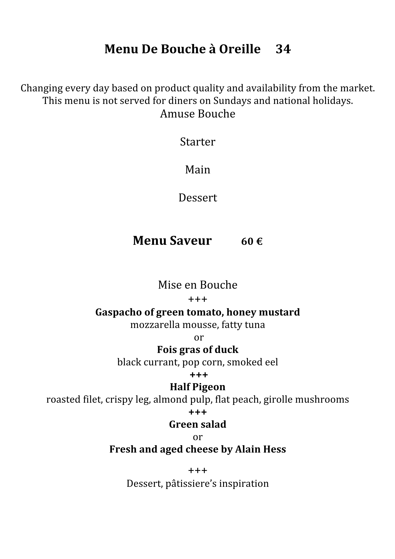 Menu & Carte (English) Restaurant le Benaton